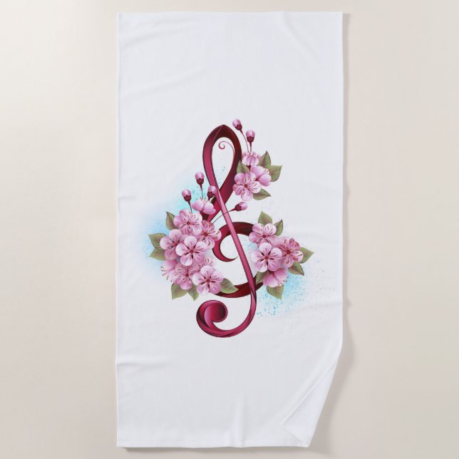 Serviette De Plage Notes de clef musicale en treble avec des fleurs S (Devant)