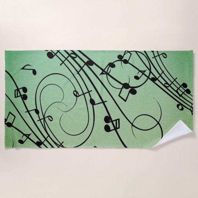 Serviette De Plage Notes de fantaisie Design de musique verte (Devant)