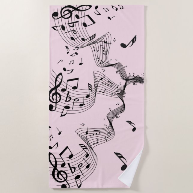 Serviette De Plage Notes musicales sur le rose (Devant)