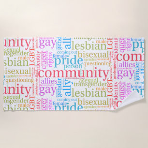 Serviette De Plage Nuage de mots de la communauté arc-en-ciel LGBTQ+