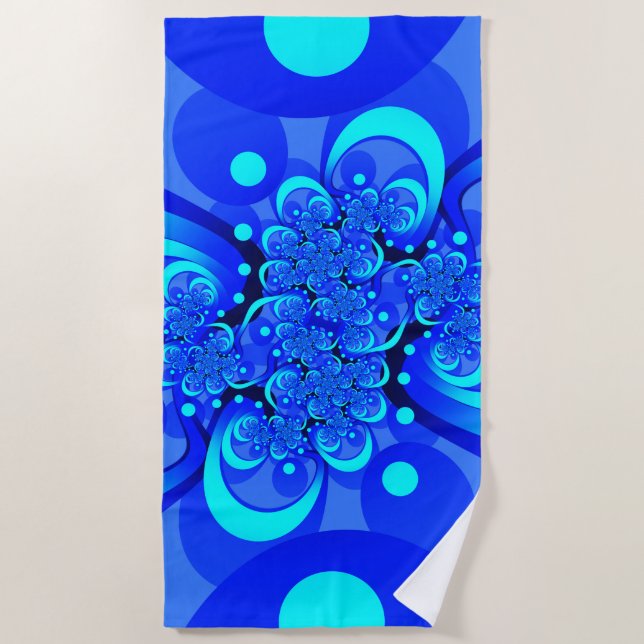 Serviette De Plage Nuances de bleu moderne art fractal Abstrait (Devant)