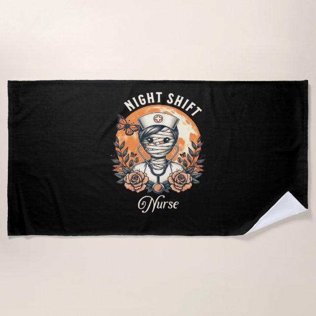 Serviette De Plage Nuit Shift Nurse maman Halloween Healthcare Flora (Devant)