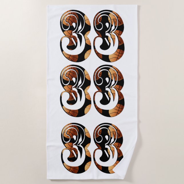 Serviette De Plage Numéro 33 du basketball noir orange dimensionnel, (Devant)