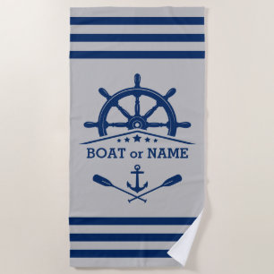 Serviette De Plage Oars d'Ancres nautiques Helm Your Name Navy on Gre