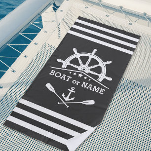 Serviette De Plage Oars d'Ancres nautiques Helmer Votre Nom Gris & Bl