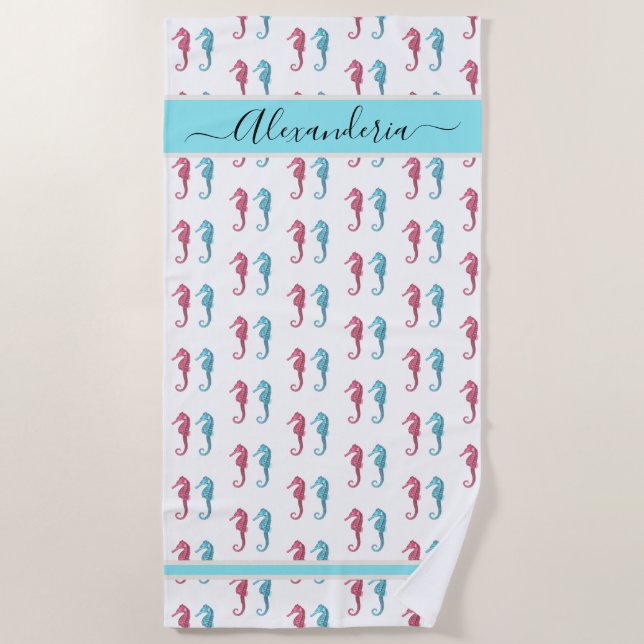 Serviette De Plage Ocean Seahorse Tropical bleu turquoise Beach Towne (Devant)