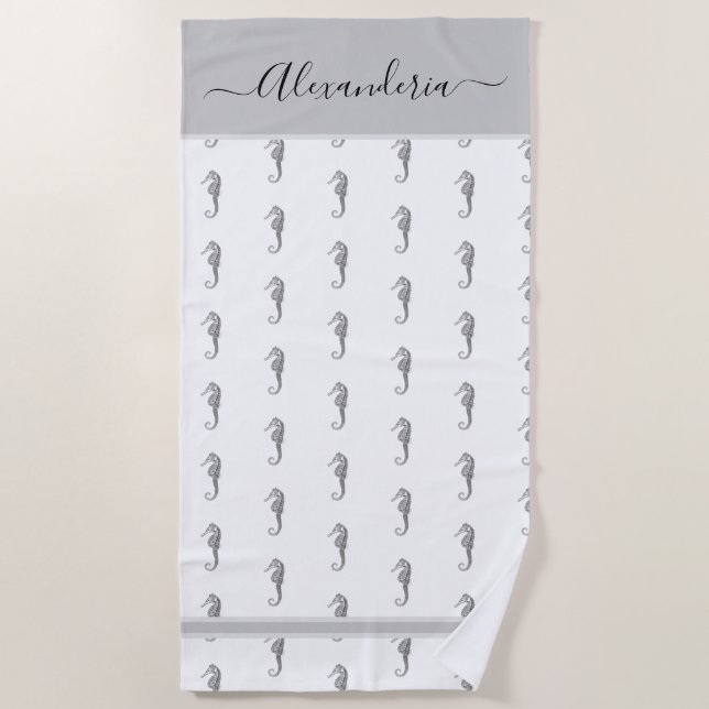 Serviette De Plage Ocean Seahorse Tropical Grey Beach Towne (Devant)