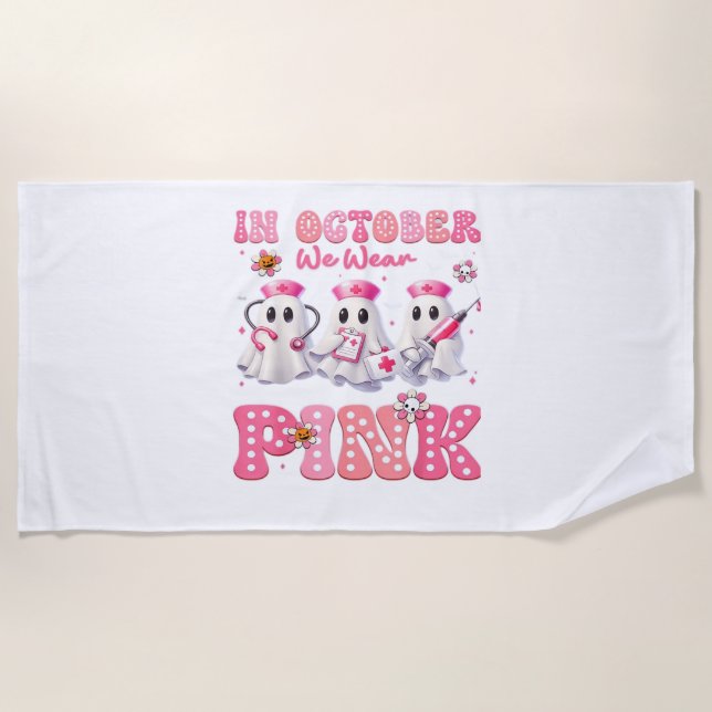 Serviette De Plage Octobre Porter Pink Boo Infirmière Halloween Costu (Devant)