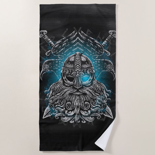 Serviette De Plage Odin ravens Viking Mythologie Valhalla attend (Devant)