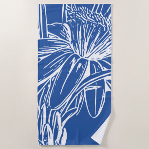 Serviette De Plage OEuvre d'art moderne Bleu Botanique Florale