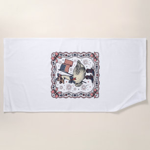 Serviette De Plage Oie patriotique gravure vintage