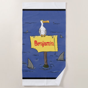Serviette De Plage Oiseau de mer amusant entouré de dessins animés de