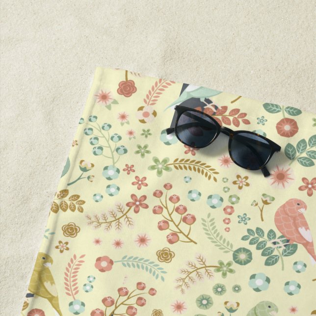 Serviette De Plage Oiseaux de Shabby & Branches Jaune (En situation)