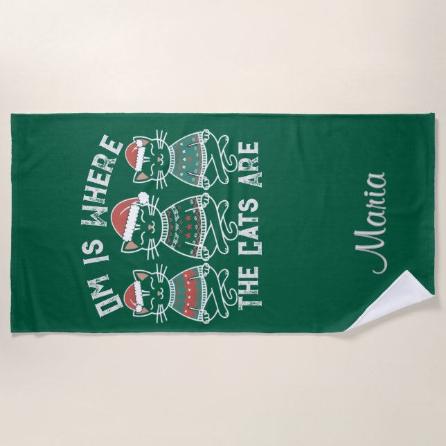 Serviette De Plage Om est l'endroit où les chats sont fêtes festives (Devant)