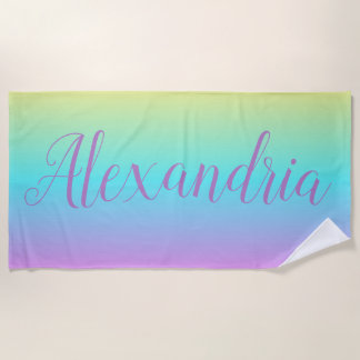 Serviette De Plage Ombré bleu jaune violet Ajouter Votre Nom Plage Se