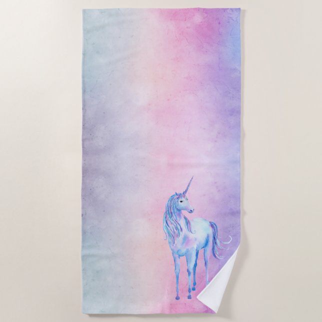 Serviette De Plage Ombre bleu violet Unicorn (Devant)