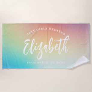 Serviette De Plage Ombre Rainbow Girls Weekend Nom personnalisé