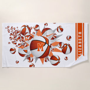 Serviette De Plage orange basketballs stars filles nom monogrammed