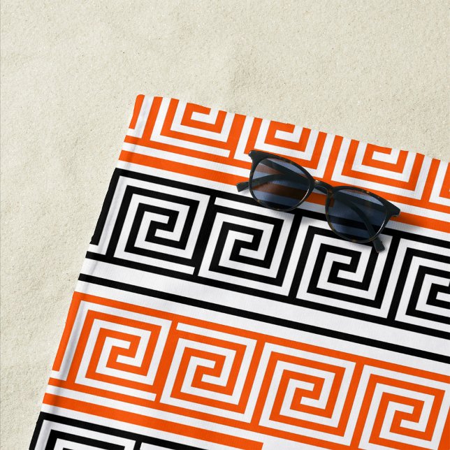 Serviette De Plage Orange Blanc Noir Clé grecque Fret Motif Design (Créateur téléchargé)