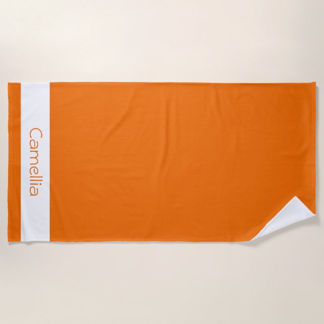 Serviette De Plage Orange Bridesmaitres Noms Calligraphie Chic Élégan (Devant)