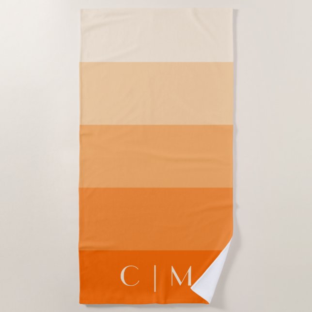 Serviette De Plage Orange Gradient Monogramme Initiales brillant Mode (Devant)