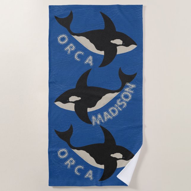 Serviette De Plage Orca Cuir Bleu Clair Personnaliser ceci (Devant)