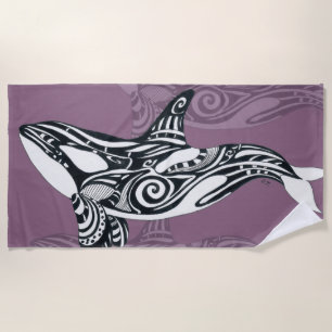 Serviette De Plage Orca Killer Whale mauve Purple Tlingit Tribal Encr