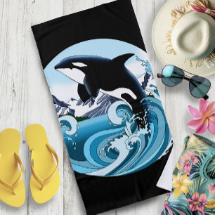 Serviette De Plage Orque Majestueux Baleine Tueuse Vagues Bleues Océa