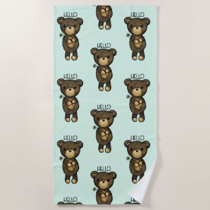 Serviette De Plage Ours Brown mignon tenant une Fleur Jaune