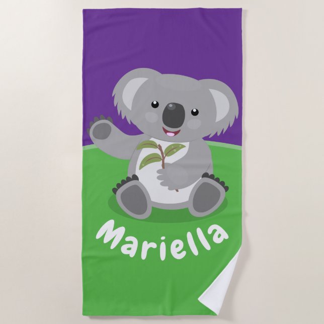 Serviette De Plage Ours de koala mignon avec dessin animé feuille (Devant)