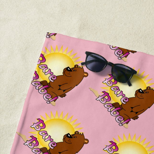 Serviette De Plage Ours - rose, bébé nu (En situation)