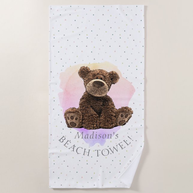 Serviette De Plage Ours tourbillon sauvage Pink Animal mignon Moderne (Devant)