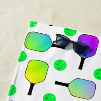Serviette De Plage Pagaies de Pickleball colorées Vert Personnalisé
