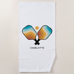 Serviette De Plage Pagaies de Pickleball Retro & Ball Nom personnalis
