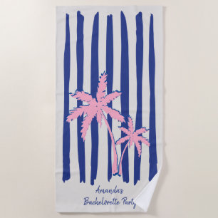 Serviette De Plage Paire de palmiers roses sur rayures bleues Enterre
