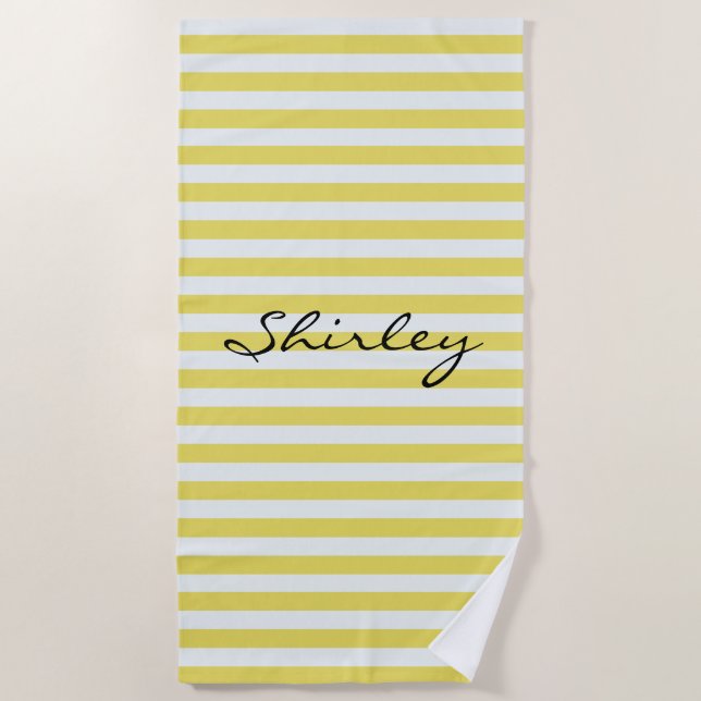 Serviette De Plage Pale Gold et White Stripes par Shirley Taylor (Devant)