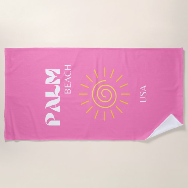 Serviette De Plage Palm Beach, Art Voyage, Preppy, Rose (Devant)