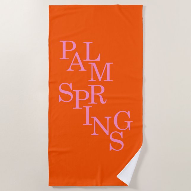 Serviette De Plage Palm Springs Orange Et Rose (Devant)