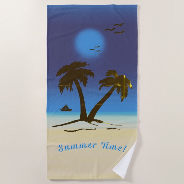 Serviette De Plage Palm Trees Beach Été ! Nuit Bleu (Devant)