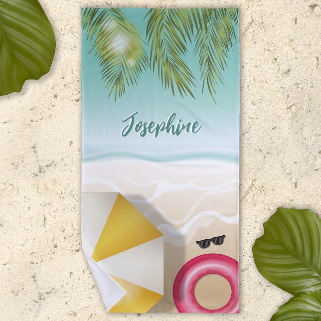 Serviette De Plage Palm Tropical Feuille Turquoise Océan Sand Beach W (Créateur téléchargé)