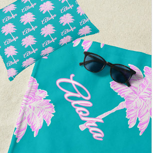Serviette De Plage Palme blanche rose turquoise Aloha Tropical