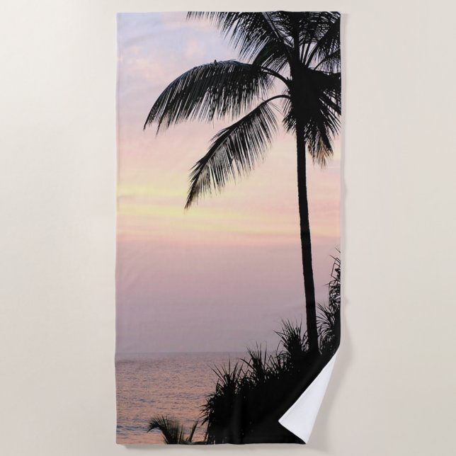 Serviette De Plage Palme de coucher de soleil de plage tropicale (Devant)