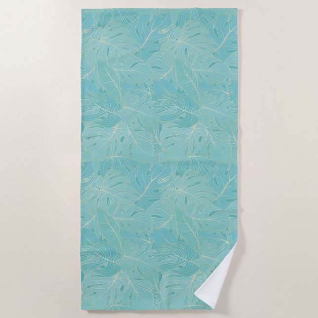 Serviette De Plage Palme tropicale bleu clair motif feuille (Devant)