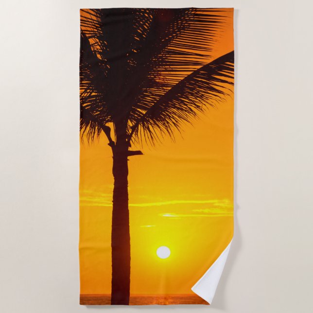 Serviette De Plage Palmier et coucher du soleil (Devant)