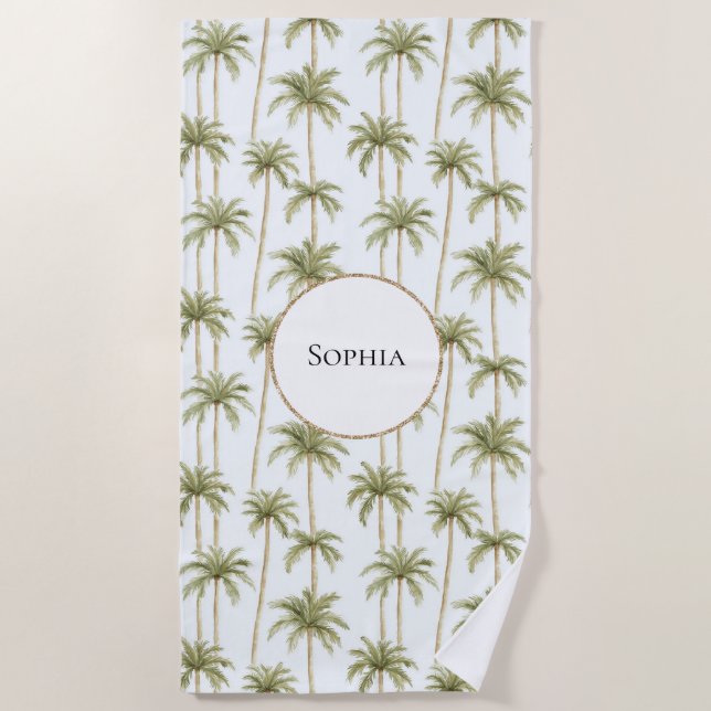 Serviette De Plage Palmiers blancs verts tropicaux (Devant)