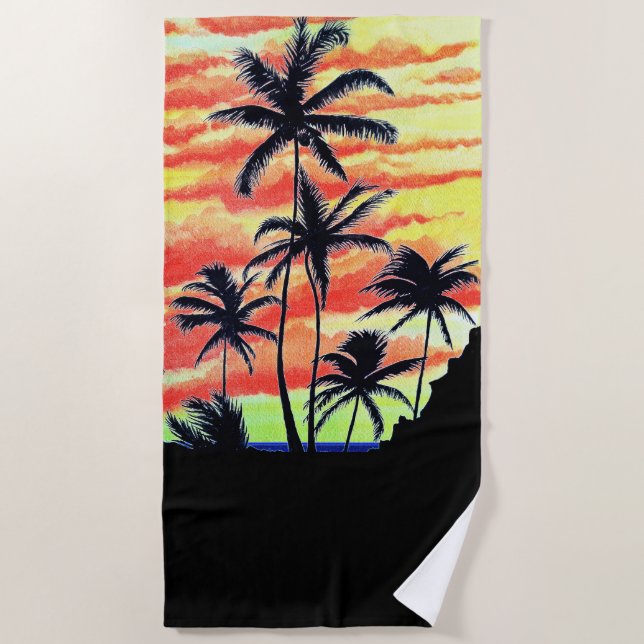Serviette De Plage Palmiers de Coco-Coques Couchés De Soleil Hawaïen (Devant)