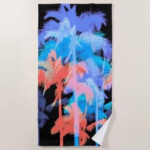 Serviette De Plage Palmiers hawaïens à néon à vague de chaleur tropic
