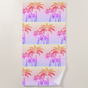 Serviette De Plage Palmiers rose violet orange coucher de soleil Pisc
