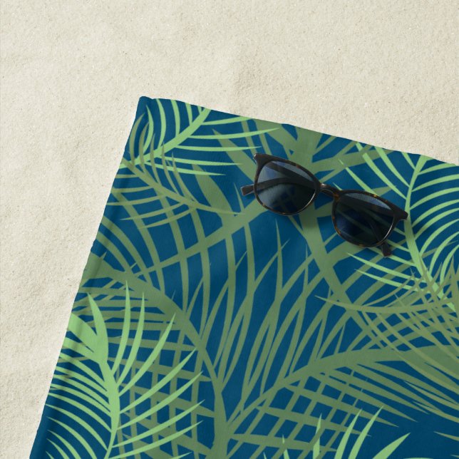 Serviette De Plage Palmiers Summer Tropical Beach Vert Bleu (En situation)