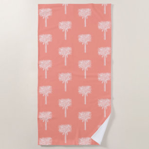 Serviette De Plage Palmiers tropicaux contemporains Peach Rose White